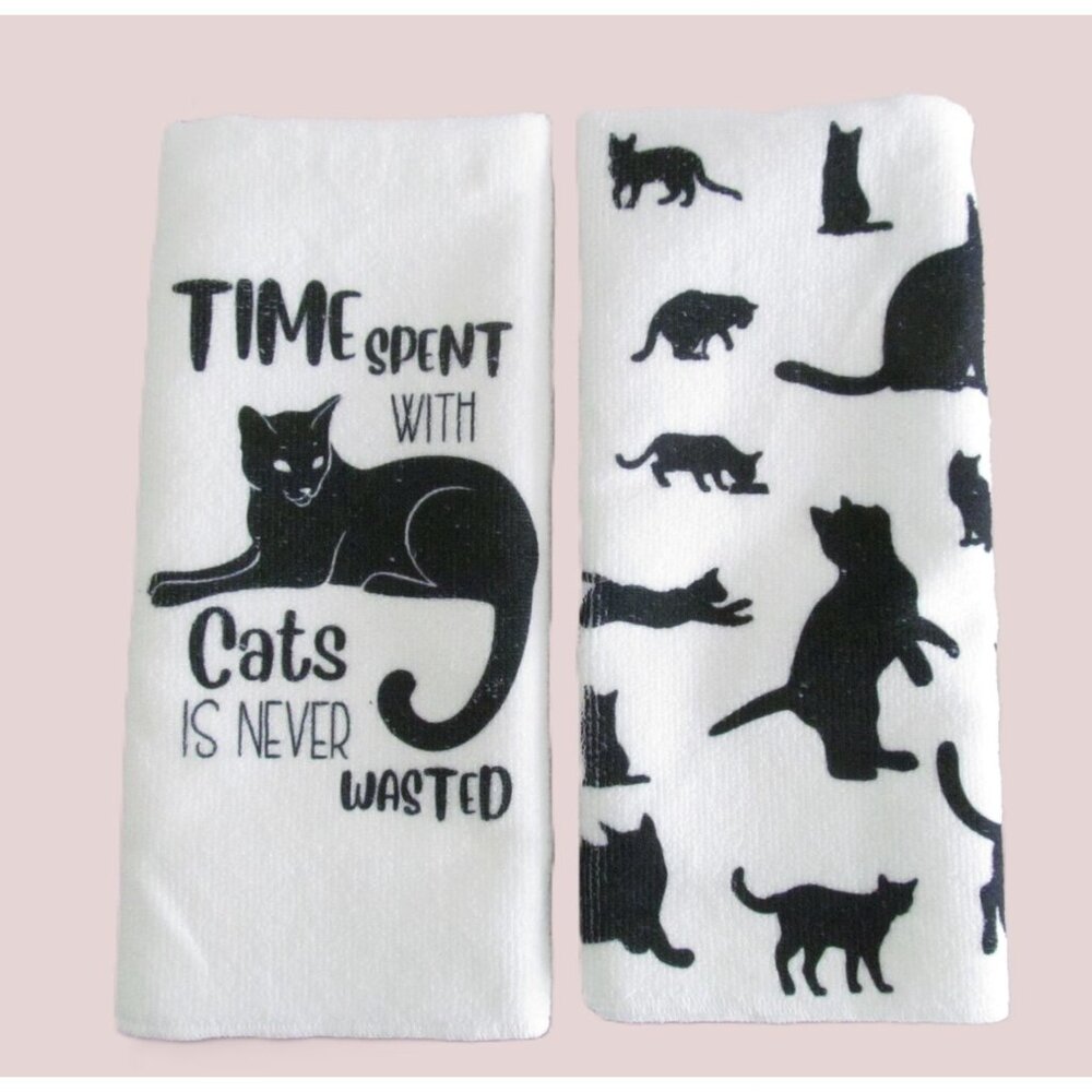 Black Cat Theme Dish Towels Set of 2 New